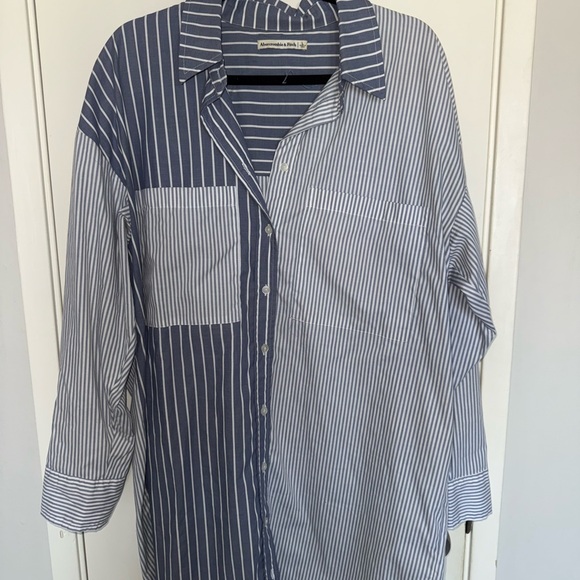 Abercrombie & Fitch Navy and White Striped Shirt Dress - Picture 1 of 3